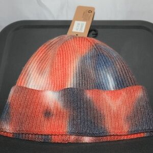 Odiva Acrylic Orange & Blue Tie-dye Ribbed Knit Beanie. Unisex. NWT.